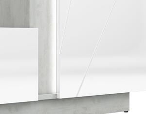 Dvoudveřová vitrína FIDES - lesklá bílá + stříbrný beton