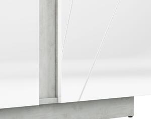 Vitrína s prosklenou částí FIDES - pravá, lesklá bílá / stříbrný beton