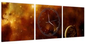 Obraz - Planety s mlhovinou (s hodinami) (90x30 cm)