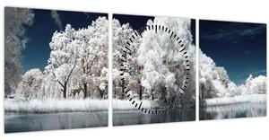 Obraz - Sněhobílé stromy (s hodinami) (90x30 cm)
