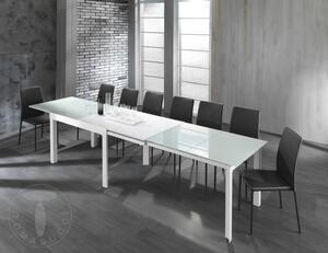 Rozkládací jídelní stůl LONG WHITE 120-350cm TOMASUCCI (barva - bílá, matný bílý kov, tvrzené sklo, MDF)