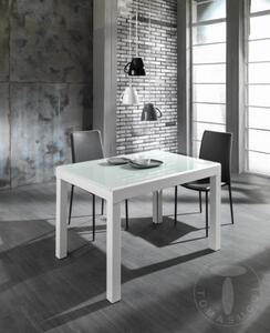 Rozkládací jídelní stůl LONG WHITE 120-350cm TOMASUCCI (barva - bílá, matný bílý kov, tvrzené sklo, MDF)