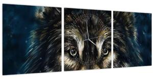 Obraz - Vlk (s hodinami) (90x30 cm)