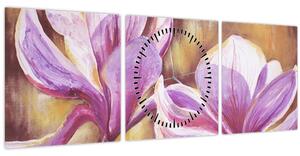 Obraz - Květy magnólie (s hodinami) (90x30 cm)