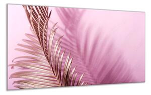 Sklo do kuchyně růžový podklad a zlatý palmový list - 50 x 70 cm