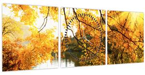 Obraz - Podzimní strom (s hodinami) (90x30 cm)