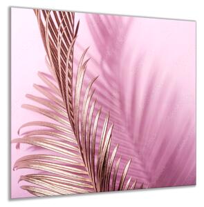 Sklo do kuchyně růžový podklad a zlatý palmový list - 30 x 60 cm