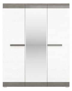 Šatní skříň se zrcadlem ILKO - šířka 163 cm, bílá borovice / new grey