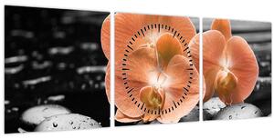 Obraz - Oranžové orchideje (s hodinami) (90x30 cm)