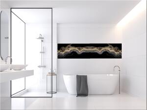 Design sklo abstraktní zlatý mramor, černé pozadí - 30 x 60 cm
