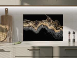 Design sklo abstraktní zlatý mramor, černé pozadí - 50 x 70 cm