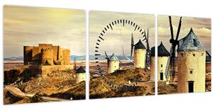 Obraz - Větrné mlýny (s hodinami) (90x30 cm)