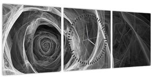 Obraz - Abstraktní růže černobílá (s hodinami) (90x30 cm)