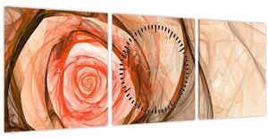 Obraz - Abstraktní růže růžová s bílým pozadím (s hodinami) (90x30 cm)