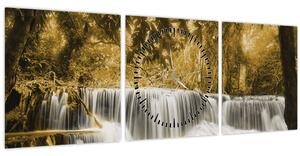 Obraz - Vodopád, vintage (s hodinami) (90x30 cm)