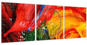 Obraz - Modrení abstrakce štětcem (s hodinami) (90x30 cm)