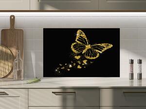 Sklo do kuchyně luxusní zlatý motýl a záře srdíček - 30 x 60 cm