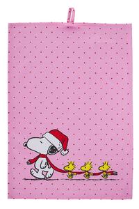 PEANUTS Utěrka Snoopy s vánoční čepičkou - růžová