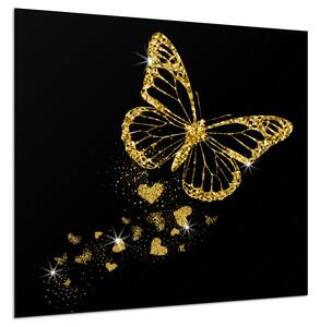 Sklo do kuchyně luxusní zlatý motýl a záře srdíček - 34 x 34 cm