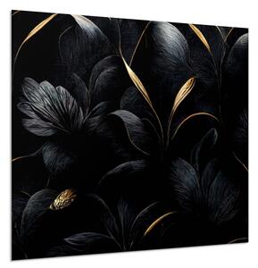 Sklo do kuchyně luxusní černé květy, zlaté detaily - 30 x 60 cm