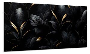 Sklo do kuchyně luxusní černé květy, zlaté detaily - 50 x 70 cm