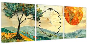 Obraz - Ilustrace krajiny (s hodinami) (90x30 cm)