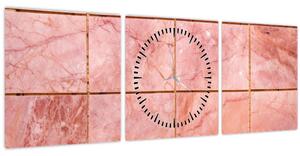 Obraz - Růžové, mramorované dlaždice (s hodinami) (90x30 cm)