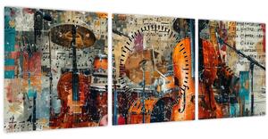 Obraz - Hudební nástroje (s hodinami) (90x30 cm)
