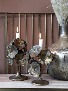 Bronzový antik kovový svícen zdobený květy Flower - Ø 18*24cm