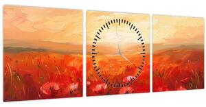 Obraz - Pole vlčích máků (s hodinami) (90x30 cm)