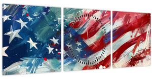 Obraz - Vlajka USA (s hodinami) (90x30 cm)