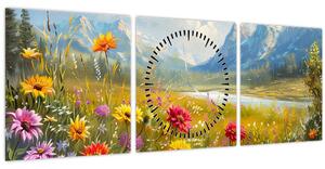 Obraz - Malovaná krajina (s hodinami) (90x30 cm)