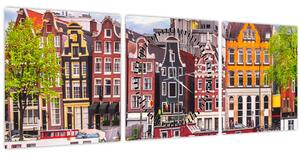 Obraz - Amsterdam, taneční domy (s hodinami) (90x30 cm)