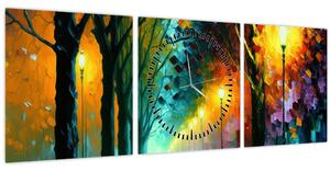 Obraz - Noční procházka (s hodinami) (90x30 cm)
