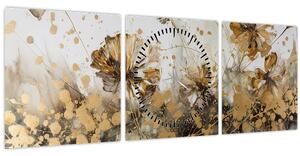Obraz - Abstraktní květinová malba (s hodinami) (90x30 cm)