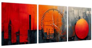 Obraz - Abstraktní malba města (s hodinami) (90x30 cm)