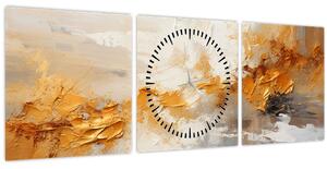 Obraz - Zlatá textura (s hodinami) (90x30 cm)