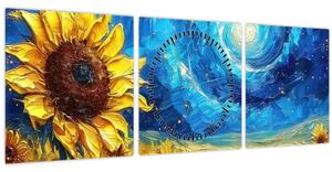 Obraz - Malba slunečnic (s hodinami) (90x30 cm)