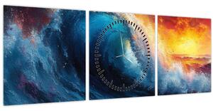 Obraz - Vlna v západu slunce (s hodinami) (90x30 cm)