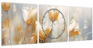 Obraz - Malba tulipánů (s hodinami) (90x30 cm)