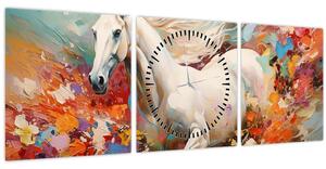 Obraz - Malba koně (s hodinami) (90x30 cm)