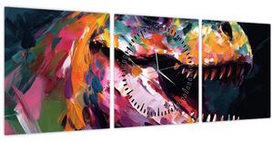 Obraz - Dinosaurus, malba (s hodinami) (90x30 cm)