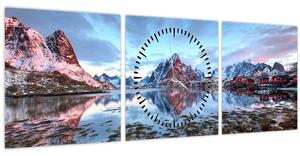 Obraz - Východ slunce nad Reine (s hodinami) (90x30 cm)