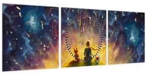 Obraz - Malý princ a liška (s hodinami) (90x30 cm)