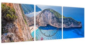 Obraz - Pláž Navagio, Řecko (s hodinami) (90x30 cm)