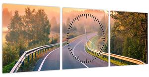 Obraz - Cesta při východu slunce (s hodinami) (90x30 cm)