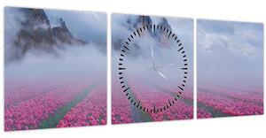 Obraz - Krajina s tulipánovými poli (s hodinami) (90x30 cm)