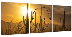 Obraz - Kaktusy Saguaro (s hodinami) (90x30 cm)