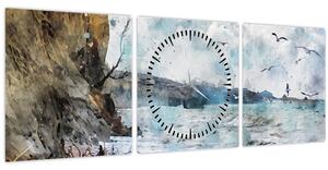 Obraz - Útes, akvarel (s hodinami) (90x30 cm)