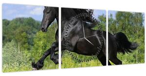 Obraz - Kůň s rozevlátou hřívou (s hodinami) (90x30 cm)